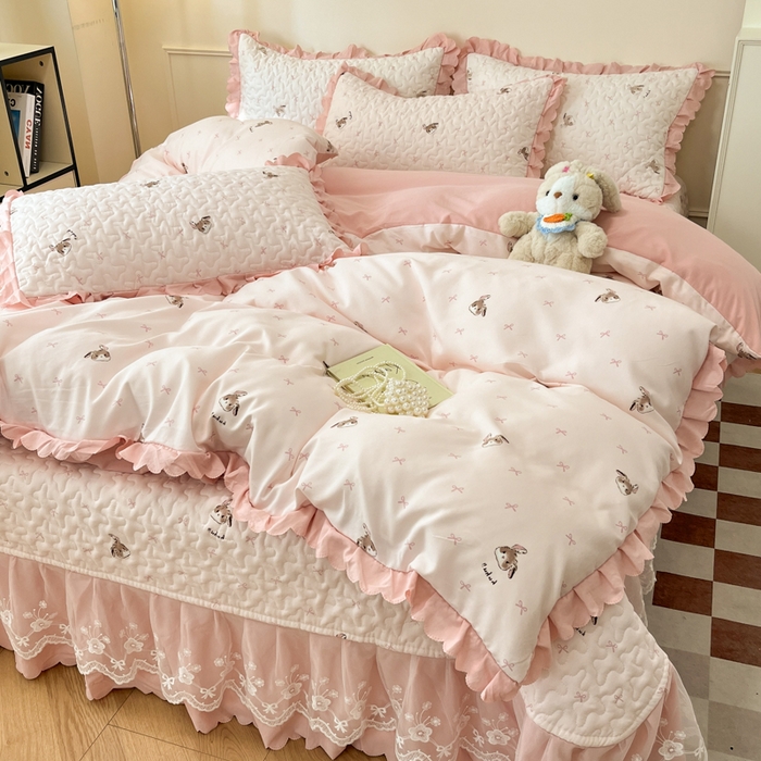 91家纺网 家纺一手货源 找家纺 金梦家居 2025新款针织棉床盖夏被四件套 菲菲兔