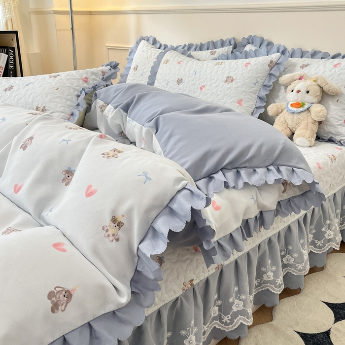 91家纺网 家纺一手货源 找家纺 金梦家居 2025新款针织棉床盖夏被四件套 爱心萌宠