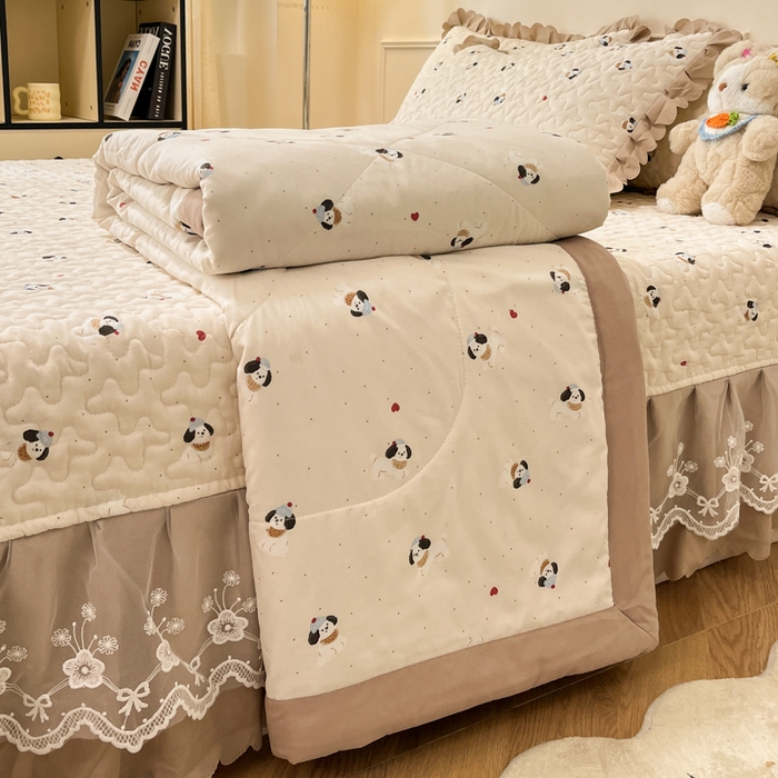 金梦家居 2025新款针织棉床盖夏被四件套 可爱狗狗