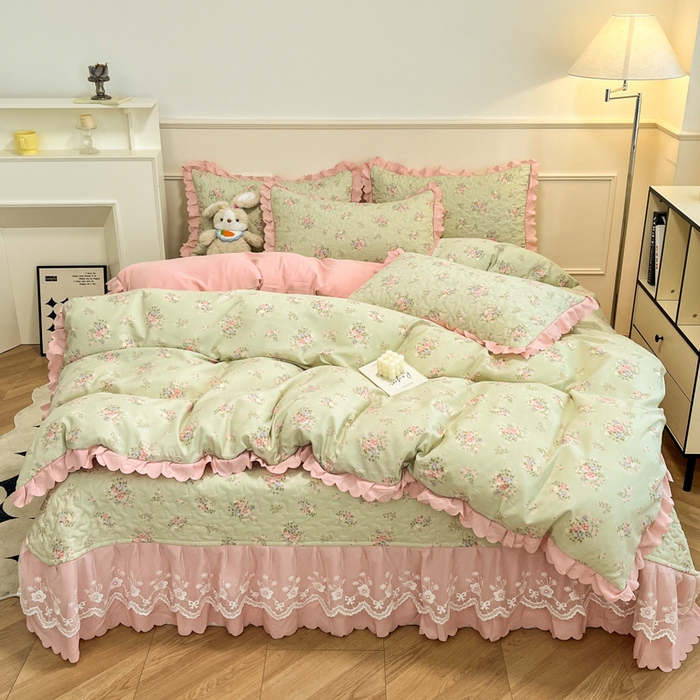 91家纺网 家纺一手货源 找家纺 金梦家居 2025新款针织棉床盖夏被四件套 田园花语