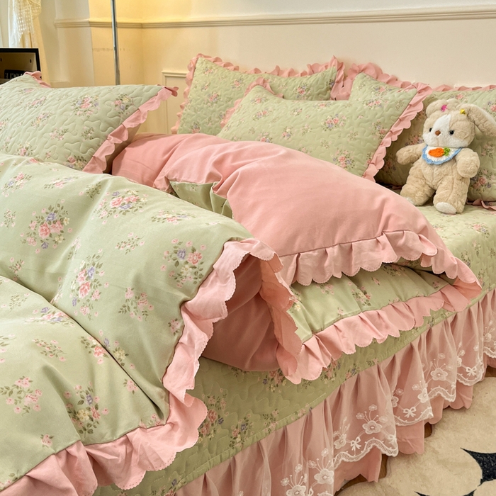 91家纺网 家纺一手货源 找家纺 金梦家居 2025新款针织棉床盖夏被四件套 田园花语