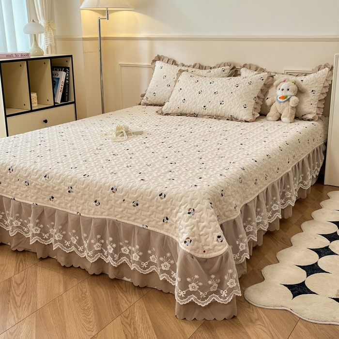 91家纺网 家纺一手货源 找家纺 金梦家居 2025新款针织棉床盖夏被四件套 可爱狗狗