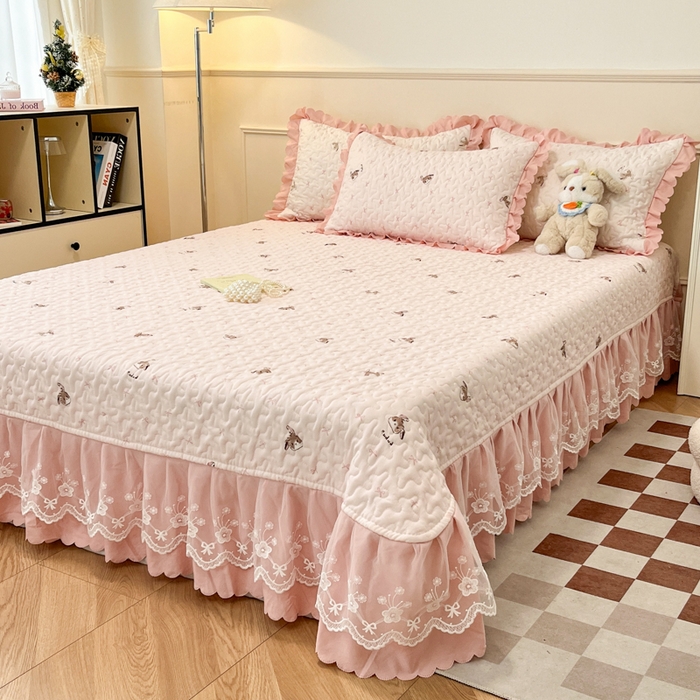 91家纺网 家纺一手货源 找家纺 金梦家居 2025新款针织棉床盖夏被四件套 菲菲兔