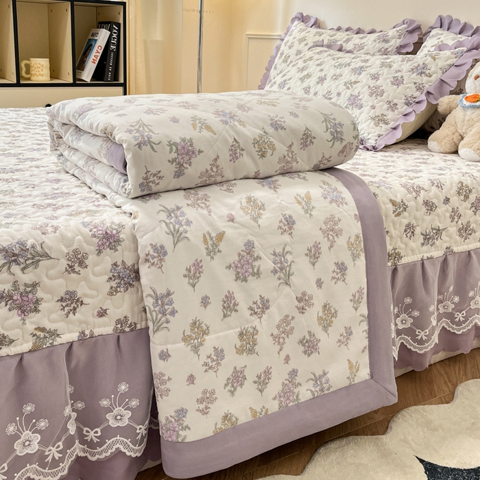 金梦家居 2025新款针织棉床盖夏被四件套 薰衣草