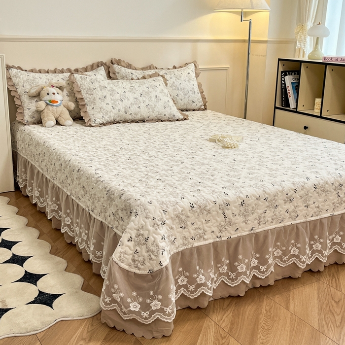 91家纺网 家纺一手货源 找家纺 金梦家居 2025新款针织棉床盖夏被四件套 曼妙花影