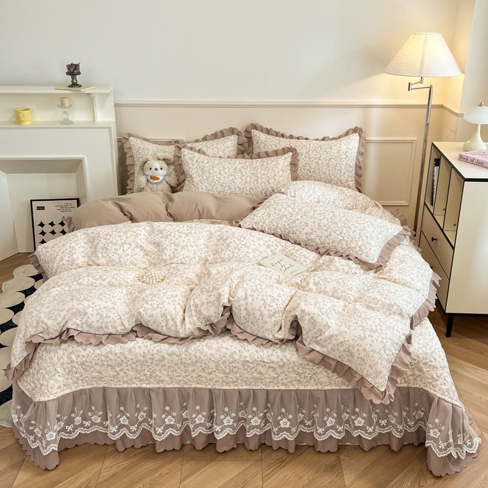 91家纺网 家纺一手货源 找家纺 金梦家居 2025新款针织棉床盖夏被四件套 花丛小兔