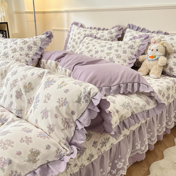 91家纺网 家纺一手货源 找家纺 金梦家居 2025新款针织棉床盖夏被四件套 薰衣草