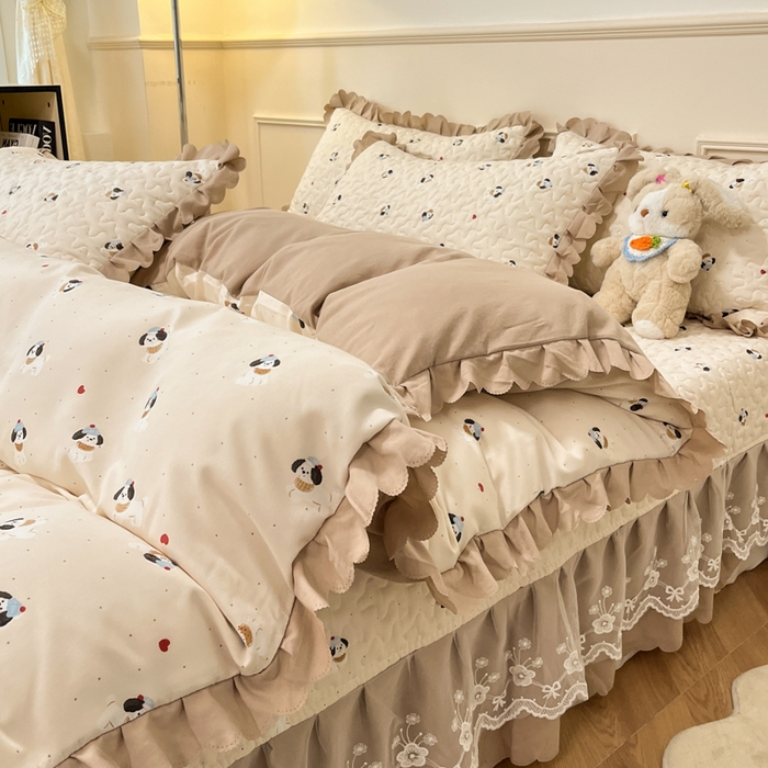 91家纺网 家纺一手货源 找家纺 金梦家居 2025新款针织棉床盖夏被四件套 可爱狗狗