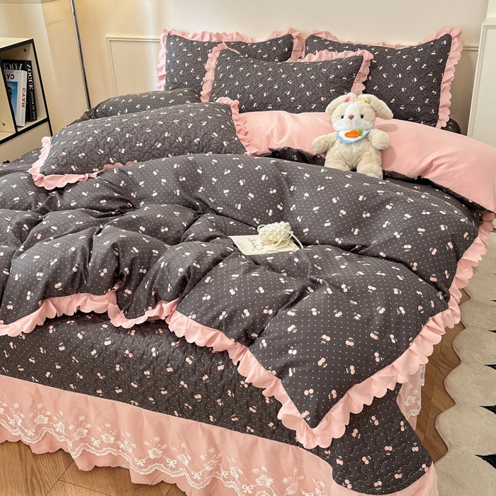 91家纺网 家纺一手货源 找家纺 金梦家居 2025新款针织棉床盖夏被四件套 樱桃之恋