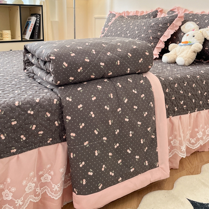 金梦家居 2025新款针织棉床盖夏被四件套 樱桃之恋