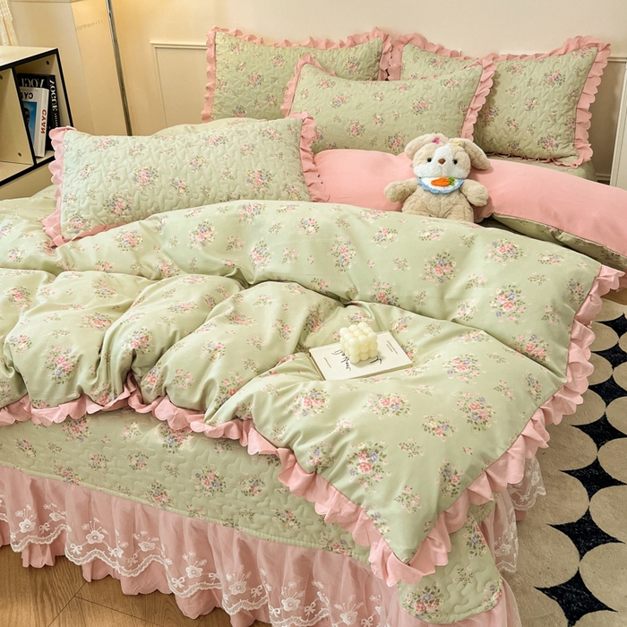 91家纺网 家纺一手货源 找家纺 金梦家居 2025新款针织棉床盖夏被四件套 田园花语