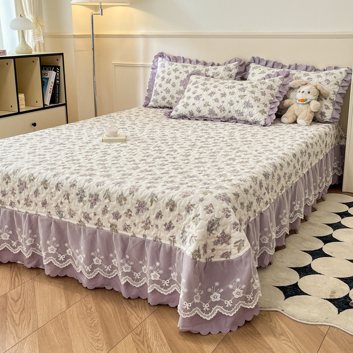 91家纺网 家纺一手货源 找家纺 金梦家居 2025新款针织棉床盖夏被四件套 薰衣草