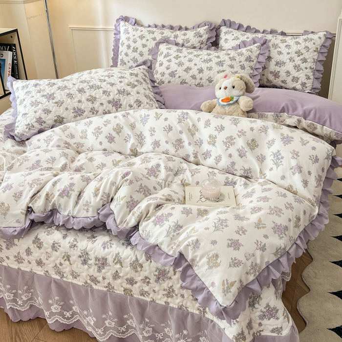 91家纺网 家纺一手货源 找家纺 金梦家居 2025新款针织棉床盖夏被四件套 薰衣草