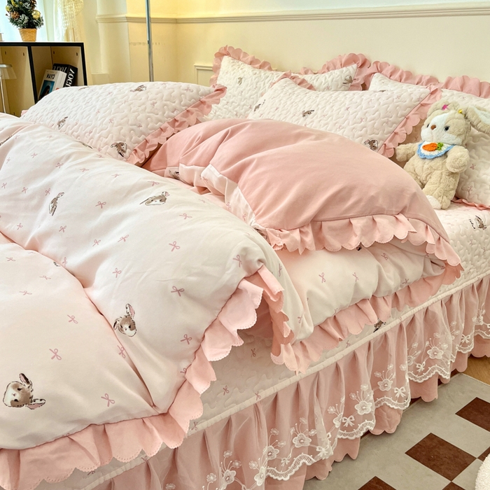 91家纺网 家纺一手货源 找家纺 金梦家居 2025新款针织棉床盖夏被四件套 菲菲兔