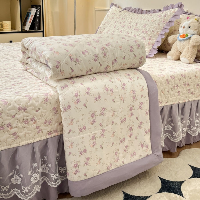 91家纺网 家纺一手货源 找家纺 金梦家居 2025新款针织棉床盖夏被四件套 花海