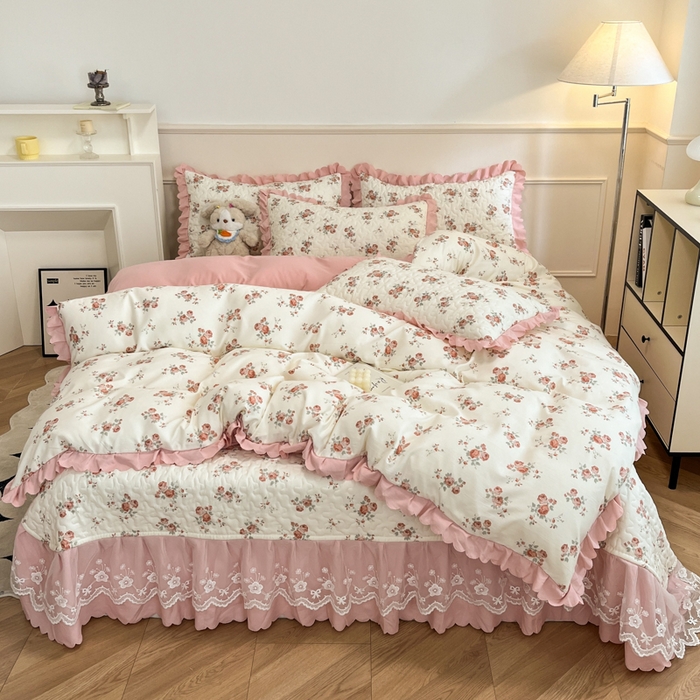 91家纺网 家纺一手货源 找家纺 金梦家居 2025新款针织棉床盖夏被四件套 遇见