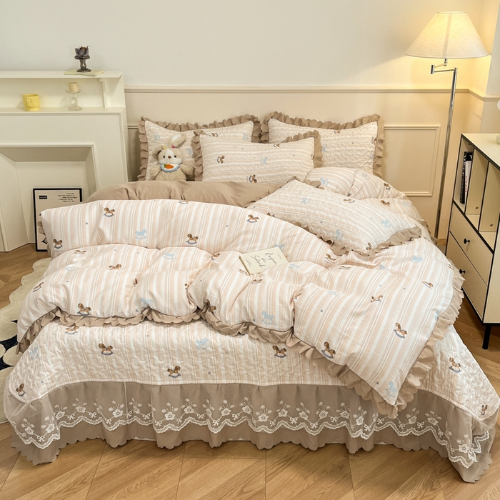 91家纺网 家纺一手货源 找家纺 金梦家居 2025新款针织棉床盖夏被四件套 马上成功