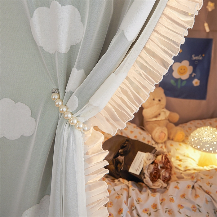 91家纺网 家纺一手货源 找家纺 飞轮海蚊帐 2025新款雪尼尔法式遮光床帘-XD系列 云朵-绿