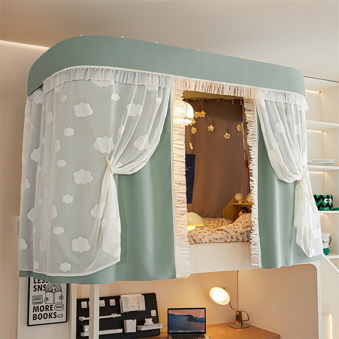 91家纺网 家纺一手货源 找家纺 飞轮海蚊帐 2025新款雪尼尔法式遮光床帘-XD系列 云朵-绿