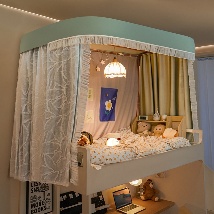 91家纺网 家纺一手货源 找家纺 飞轮海蚊帐 2025新款雪尼尔法式遮光床帘-XD系列 芭蕉叶-芥末绿