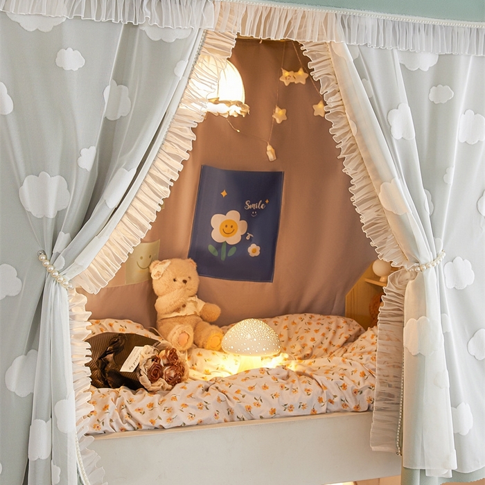 91家纺网 家纺一手货源 找家纺 飞轮海蚊帐 2025新款雪尼尔法式遮光床帘-XD系列 云朵-绿