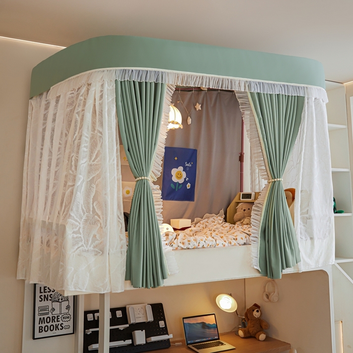 91家纺网 家纺一手货源 找家纺 飞轮海蚊帐 2025新款雪尼尔法式遮光床帘-XD系列 芭蕉叶-芥末绿