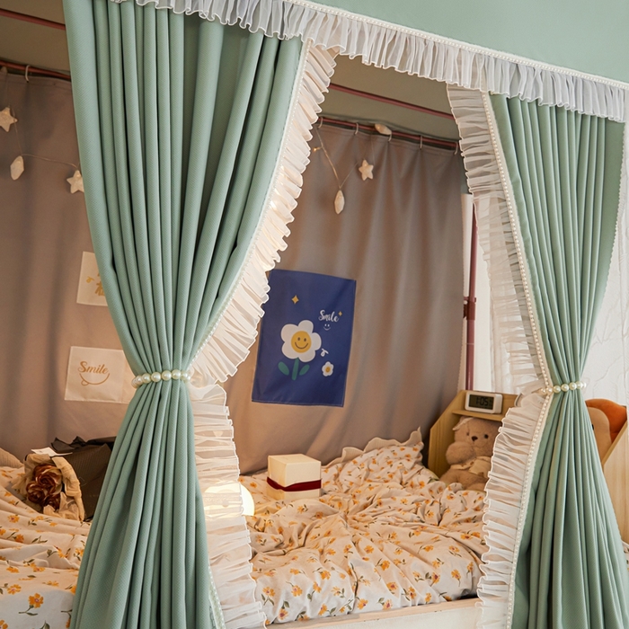 91家纺网 家纺一手货源 找家纺 飞轮海蚊帐 2025新款雪尼尔法式遮光床帘-XD系列 芭蕉叶-芥末绿