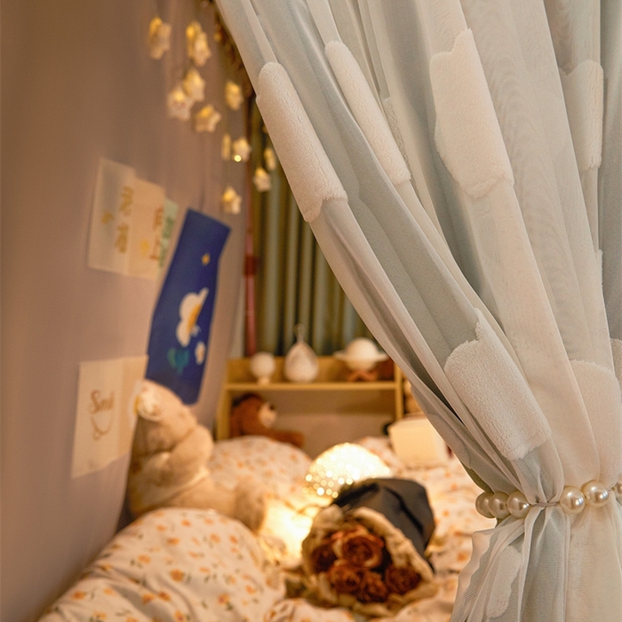 91家纺网 家纺一手货源 找家纺 飞轮海蚊帐 2025新款雪尼尔法式遮光床帘-XD系列 云朵-绿