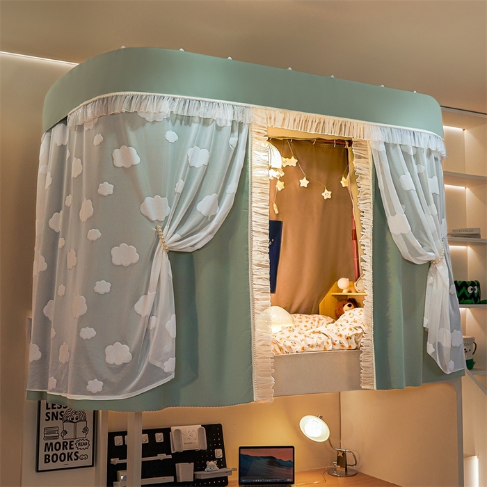 91家纺网 家纺一手货源 找家纺 飞轮海蚊帐 2025新款雪尼尔法式遮光床帘-XD系列 云朵-绿