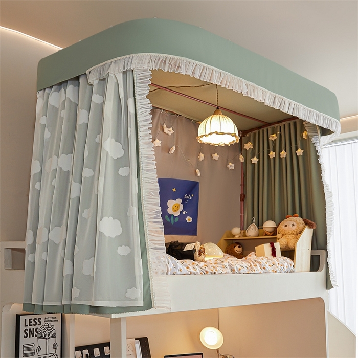 91家纺网 家纺一手货源 找家纺 飞轮海蚊帐 2025新款雪尼尔法式遮光床帘-XD系列 云朵-绿