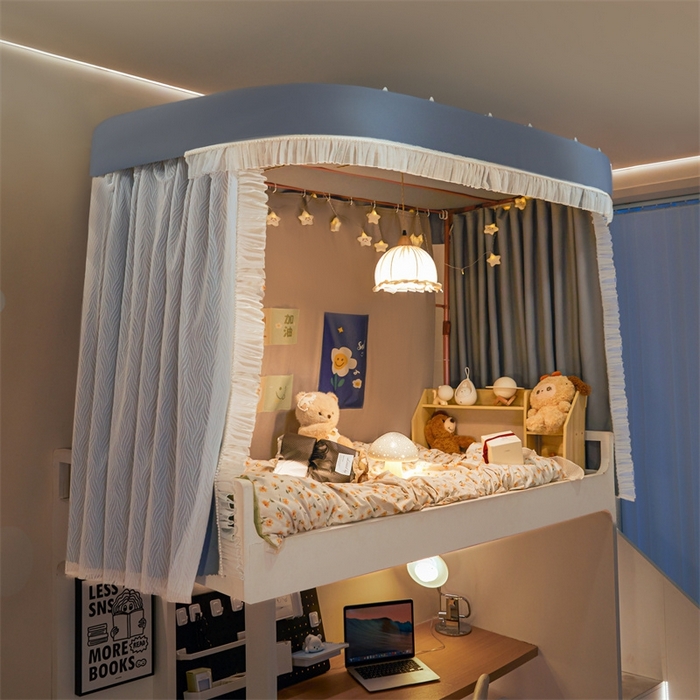 91家纺网 家纺一手货源 找家纺 飞轮海蚊帐 2025新款雪尼尔法式遮光床帘-XD系列 律动-蓝灰