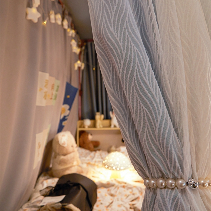 91家纺网 家纺一手货源 找家纺 飞轮海蚊帐 2025新款雪尼尔法式遮光床帘-XD系列 律动-蓝灰