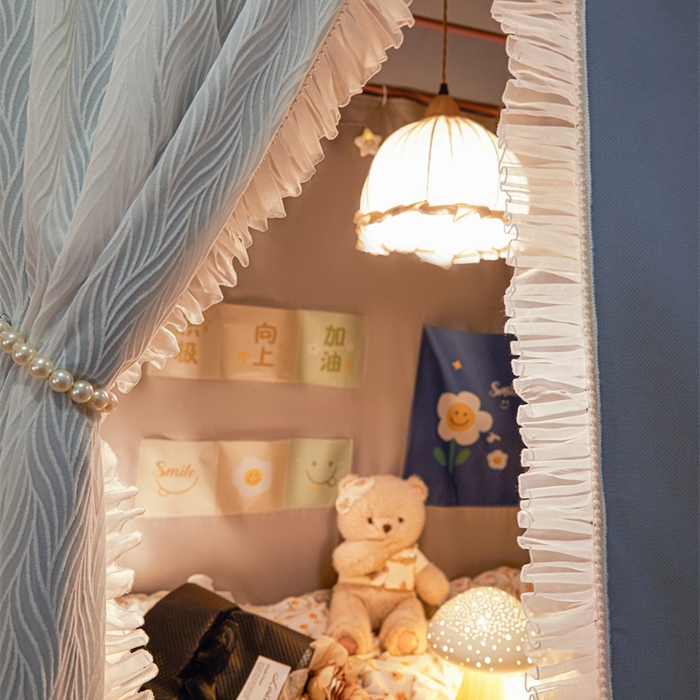 91家纺网 家纺一手货源 找家纺 飞轮海蚊帐 2025新款雪尼尔法式遮光床帘-XD系列 律动-蓝灰