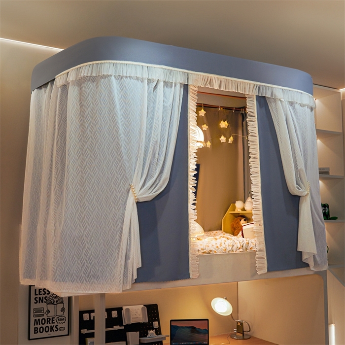 91家纺网 家纺一手货源 找家纺 飞轮海蚊帐 2025新款雪尼尔法式遮光床帘-XD系列 律动-蓝灰