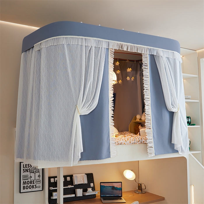 91家纺网 家纺一手货源 找家纺 飞轮海蚊帐 2025新款雪尼尔法式遮光床帘-XD系列 律动-蓝灰