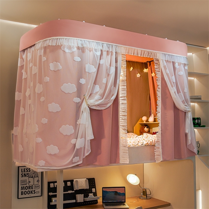 91家纺网 家纺一手货源 找家纺 飞轮海蚊帐 2025新款雪尼尔法式遮光床帘-XD系列 云朵-粉