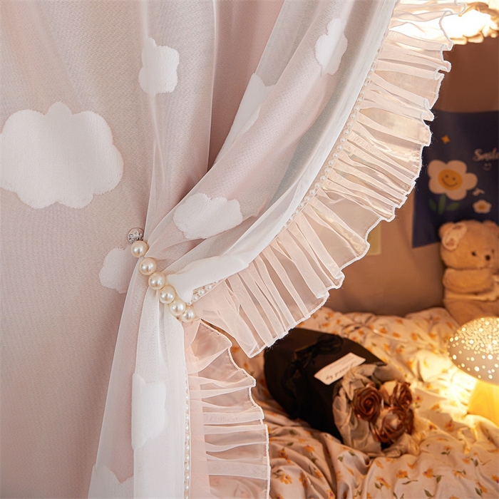 91家纺网 家纺一手货源 找家纺 飞轮海蚊帐 2025新款雪尼尔法式遮光床帘-XD系列 云朵-粉