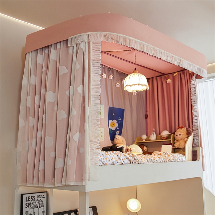 91家纺网 家纺一手货源 找家纺 飞轮海蚊帐 2025新款雪尼尔法式遮光床帘-XD系列 云朵-粉