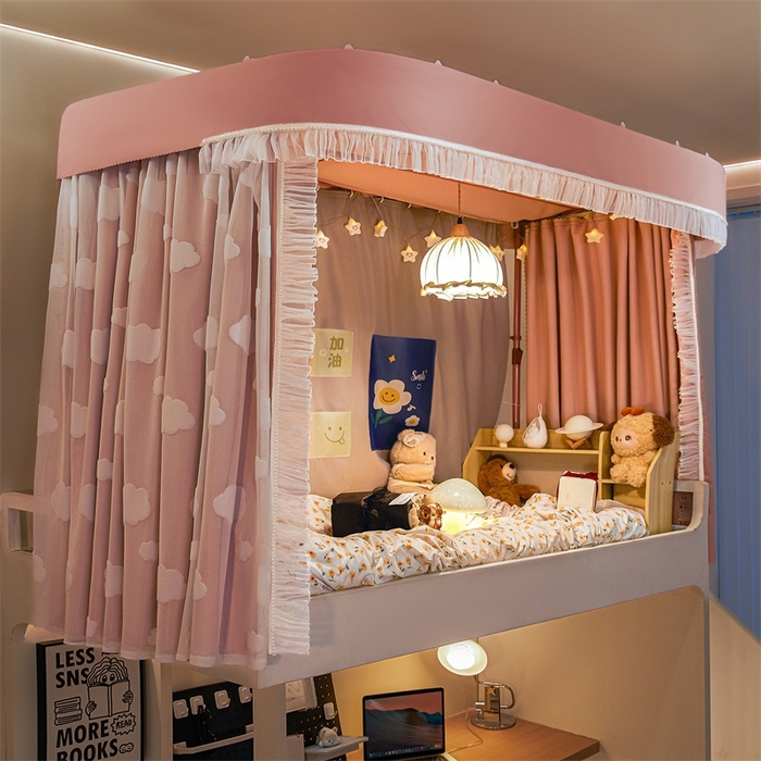 91家纺网 家纺一手货源 找家纺 飞轮海蚊帐 2025新款雪尼尔法式遮光床帘-XD系列 云朵-粉