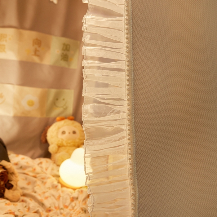 91家纺网 家纺一手货源 找家纺 飞轮海蚊帐 2025新款雪尼尔法式遮光床帘-XD系列 芭蕉叶-香槟