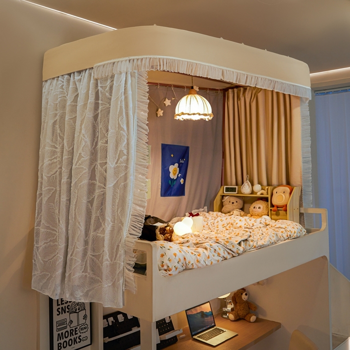 91家纺网 家纺一手货源 找家纺 飞轮海蚊帐 2025新款雪尼尔法式遮光床帘-XD系列 芭蕉叶-香槟