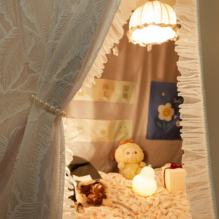 91家纺网 家纺一手货源 找家纺 飞轮海蚊帐 2025新款雪尼尔法式遮光床帘-XD系列 芭蕉叶-香槟