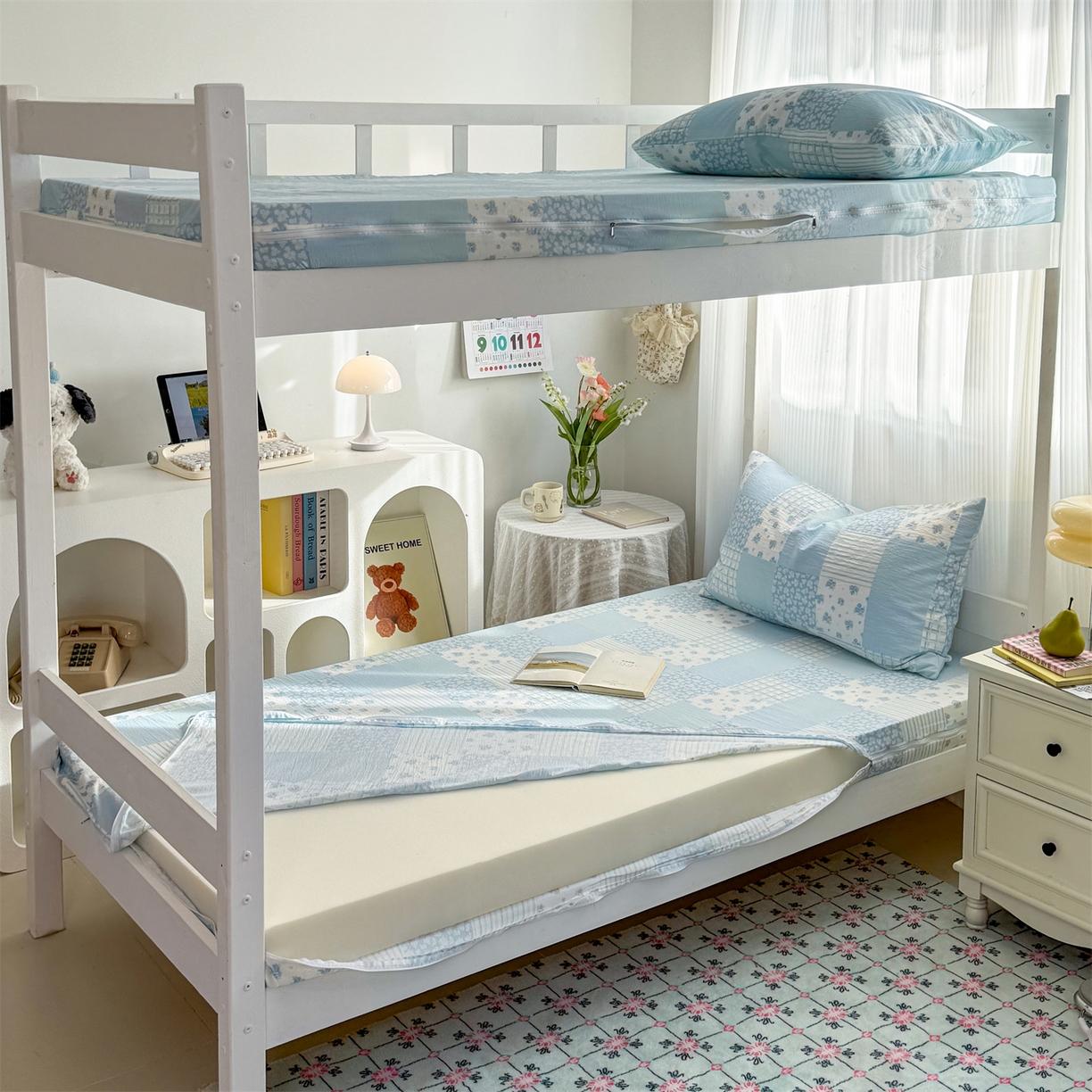 91家纺网 家纺一手货源 找家纺 多品家纺 2025新款超柔双层纱学生宿舍单品床垫套 兰花园