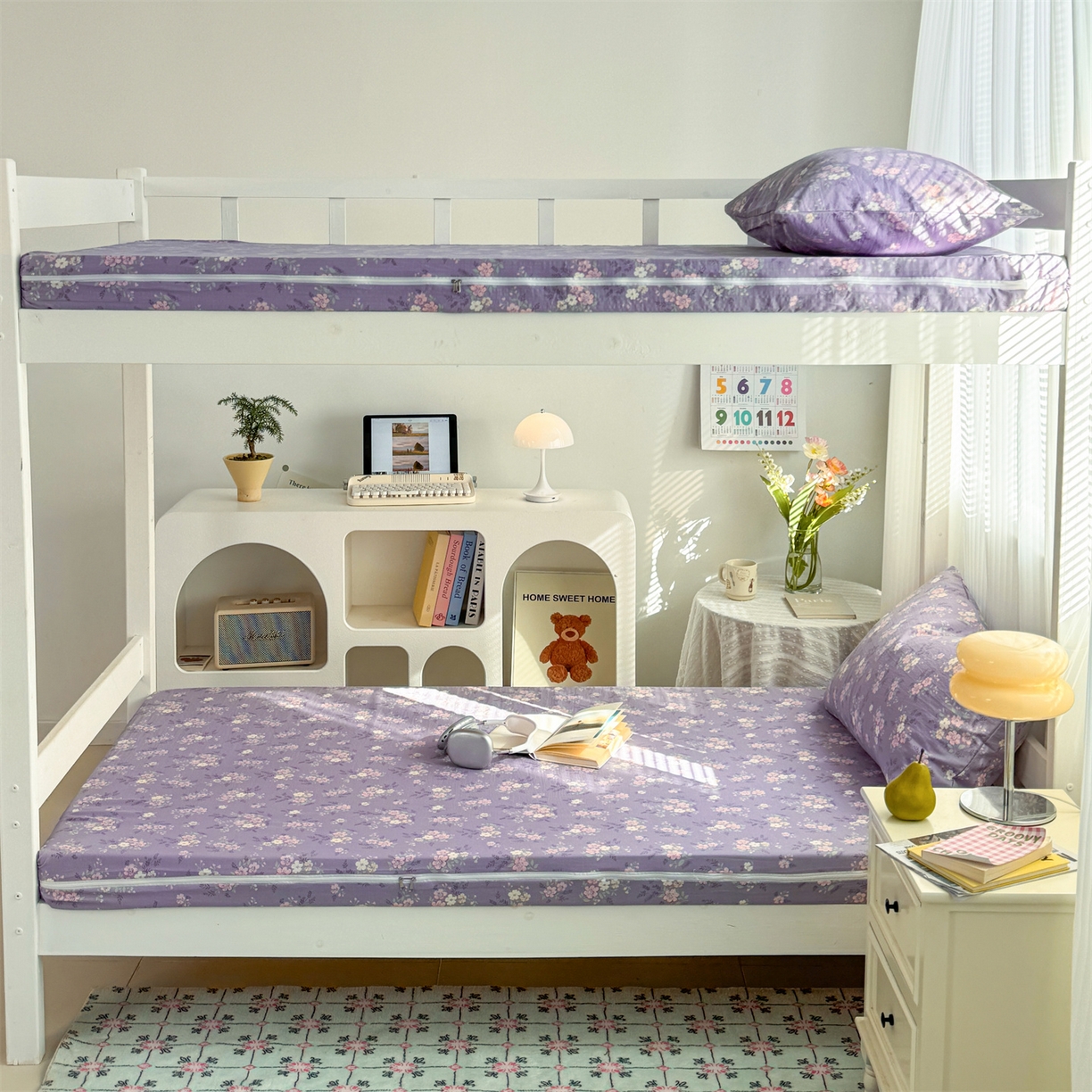 91家纺网 家纺一手货源 找家纺 多品家纺 2025新款超柔双层纱学生宿舍单品床垫套 紫烟