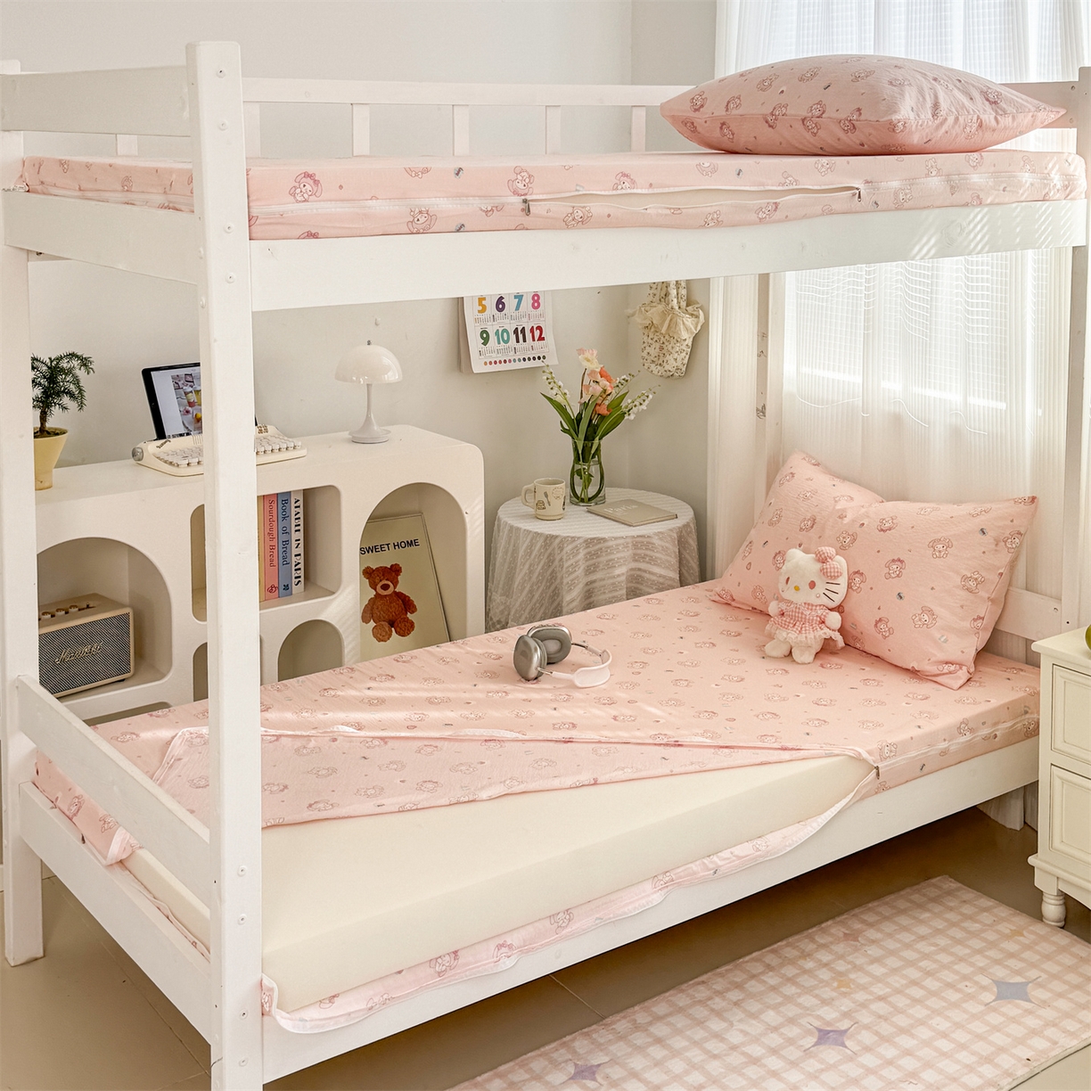 91家纺网 家纺一手货源 找家纺 多品家纺 2025新款超柔双层纱学生宿舍单品床垫套 可爱贝贝