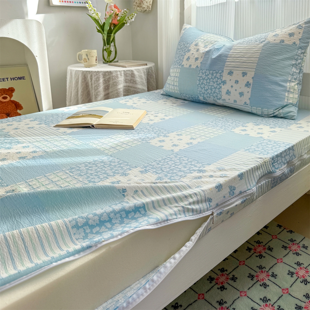 91家纺网 家纺一手货源 找家纺 多品家纺 2025新款超柔双层纱学生宿舍单品床垫套 兰花园