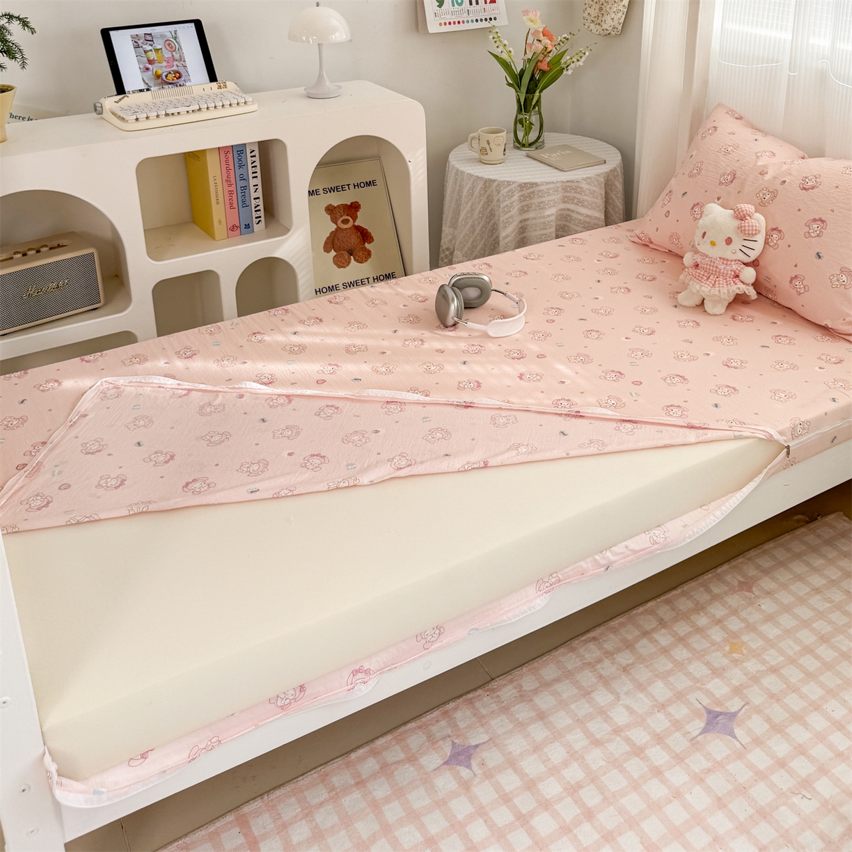 91家纺网 家纺一手货源 找家纺 多品家纺 2025新款超柔双层纱学生宿舍单品床垫套 可爱贝贝