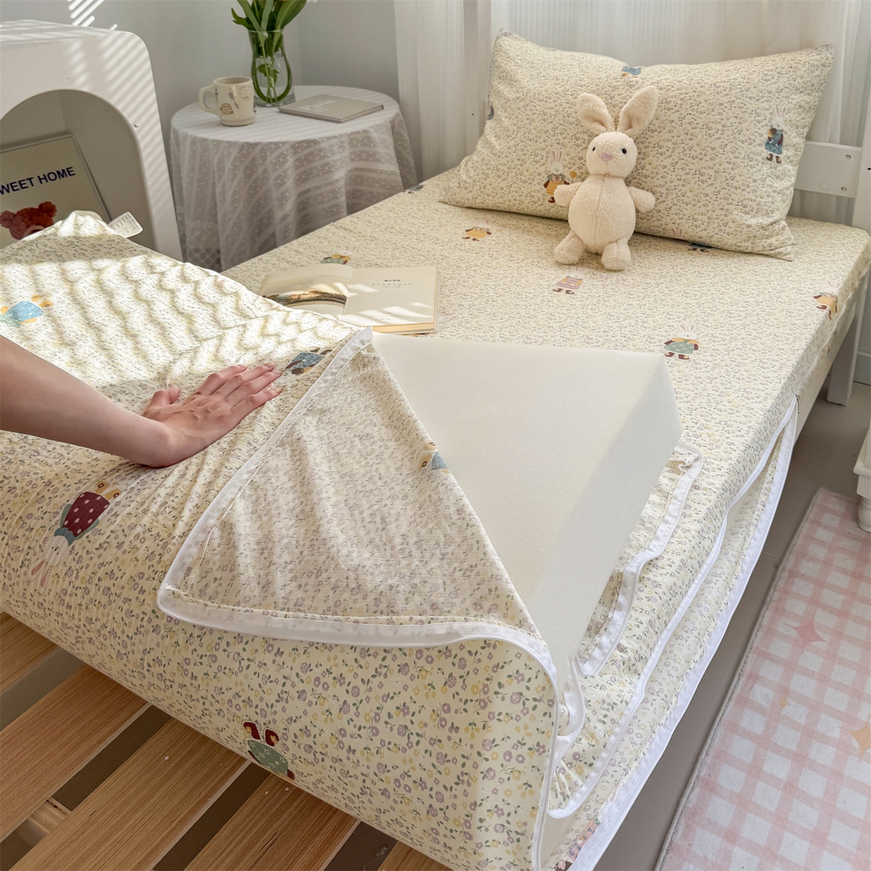 91家纺网 家纺一手货源 找家纺 （总）多品家纺 2025新款超柔双层纱学生宿舍单品床垫套