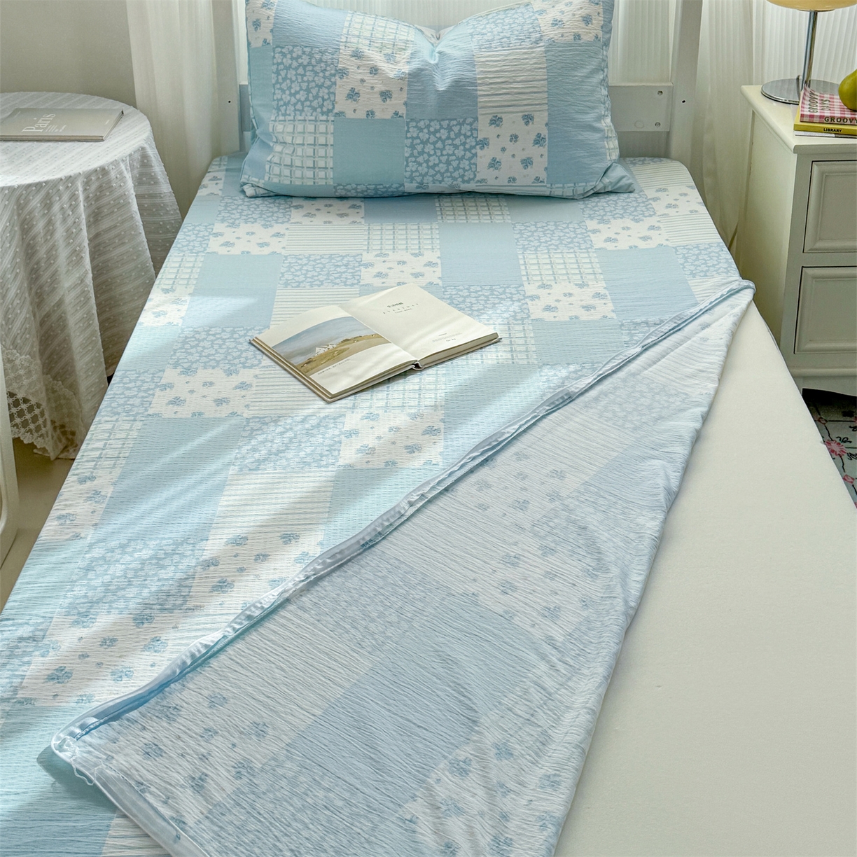 91家纺网 家纺一手货源 找家纺 多品家纺 2025新款超柔双层纱学生宿舍单品床垫套 兰花园