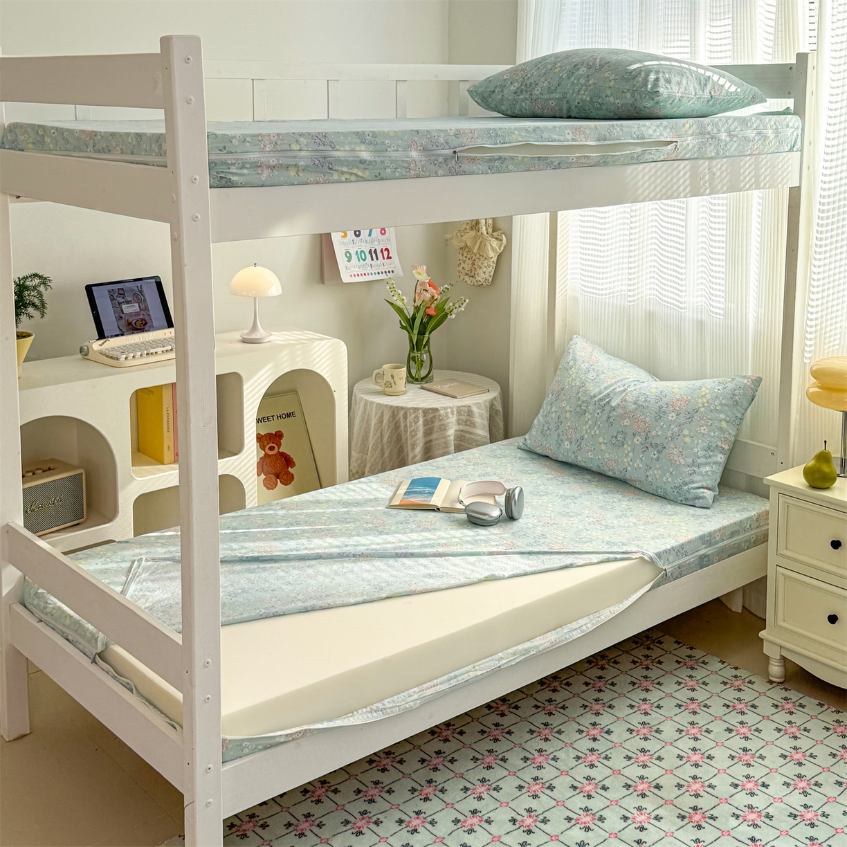 91家纺网 家纺一手货源 找家纺 多品家纺 2025新款超柔双层纱学生宿舍单品床垫套 清荷